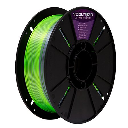Filamento PLA Duo Color Prata e Verde Neon V-Silk High Speed | 1,75mm | 1Kg | Voolt3D