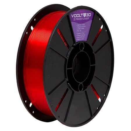 Filamento PETG HF Vermelho Neon Translúcido High Fluidity Premium | 1,75mm | 1Kg | Voolt3D