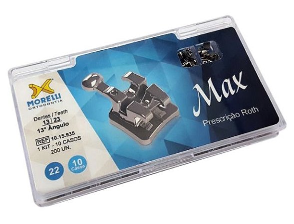 Kit de Bráquetes Roth Max 10 Casos .022" Can. 13 Ang. Gancho Can./Pres - Morelli