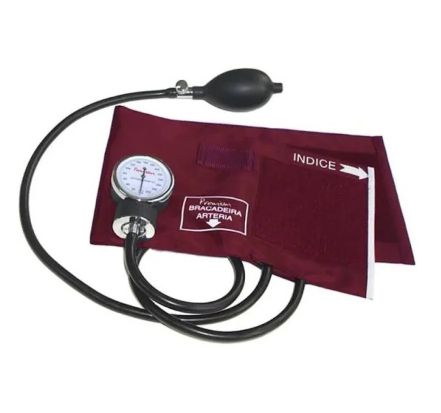 Esfigmomanômetro Nylon Vinho c/ Velcro Estetoscópio c/ Mangueira - Premium