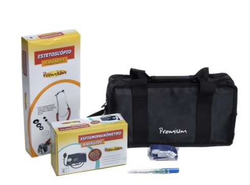 Kit Acadêmico c/ Esteto e Esfigmo Preto Termômetro Digital - G-Tech