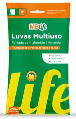 Luva de Látex Amarela Multiuso Tam. G - Mblife