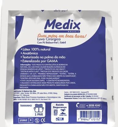 Luva Cirúrgica Látex c/ Pó Tam. 7.0 - Medix