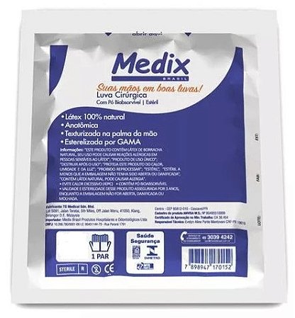 Luva Cirúrgica Látex c/ Pó Tam. 7.5 - Medix