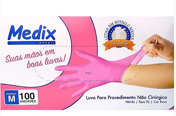Luva Nitrílica s/ Pó Rosa Tam. M - Medix
