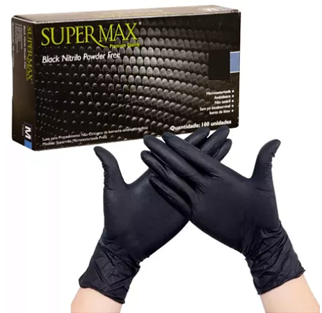 Luva de Procedimento Nitrilo Preta Safemax Tam. M - Supermax