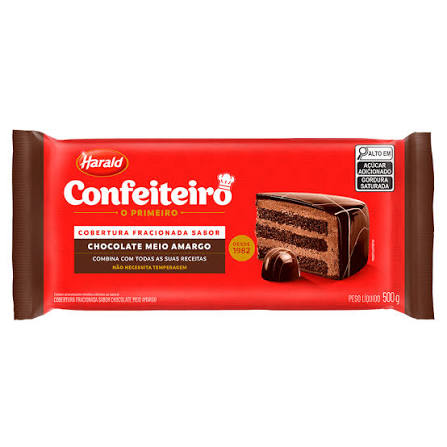 Cobertura Confeiteiro Chocolate Meio Amargo Em Barra Harald 500gr