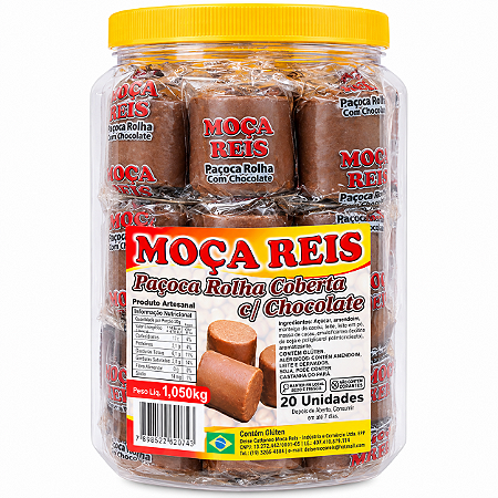 Paçoca Rolha Com Cobertura De Chocolate Moça Reis 1,05kg (20un.)