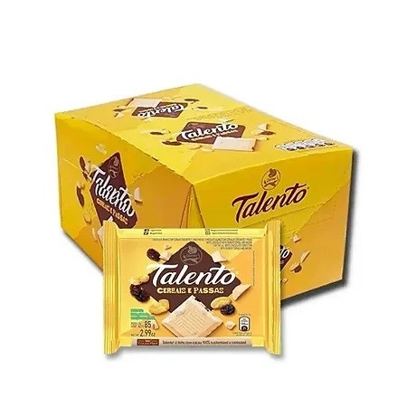 Chocolate Garoto Talento Branco Cereais E Passas 85gr C/12