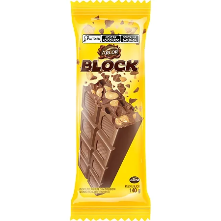 Barra De Chocolate Block Ao Leite Com Amendoim 140gr