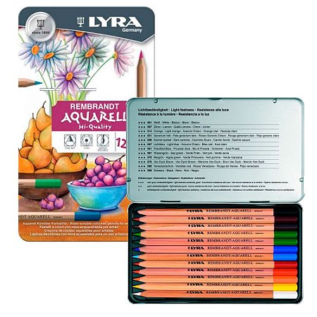Lápis fino aquarelável Rembrandt Polycolor / Lyra  - lata com 12 cores