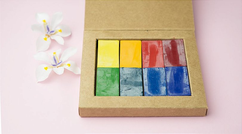 Giz de cera bloco Apiscor - caixa com 8 cores básicas