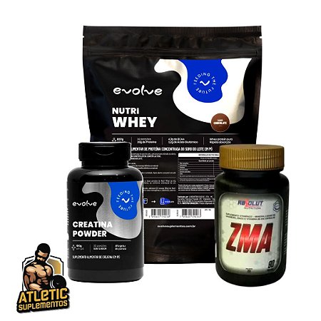 COMBO: Nutri Whey - 837g Evolve + Creatina Powder - 100g Evolve + ZMA - 90 caps - Absolut Nutrition