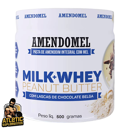 Pasta de Amendoim com Mel, Milk+Whey e Lascas de Chocolate Belga (500g) - Amendomel