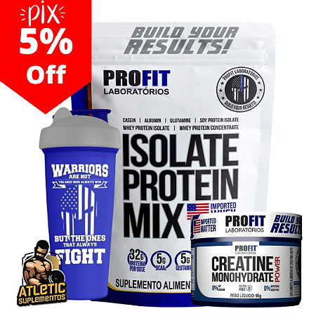 COMBO PROFIT: Isolate Protein Mix (900g) + Creatina Power (90g) + Coqueteleira Azul (700ml) – ProFit