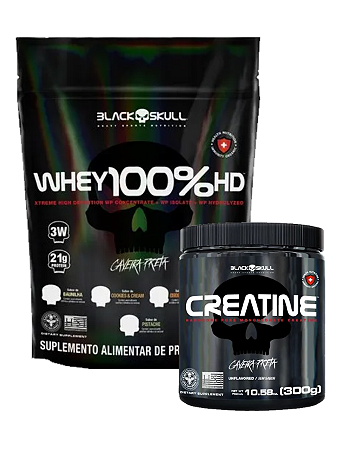 Combo Whey 100% HD 900g + Creatina 300g - Black Skull
