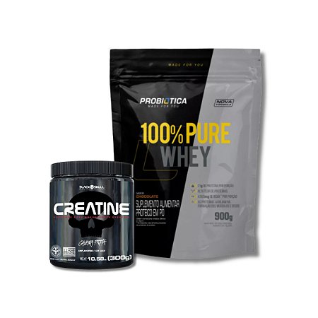 Combo Whey 100% Pure Refil 900g Probiótica + Creatina Black Skull 300g