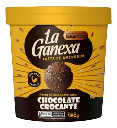 Pasta De Amendoim La Ganexa com 25% Proteína Zero Açúcar Pote 450g Sabor Chocolate Crocante