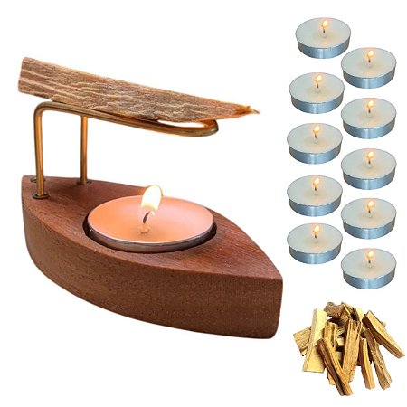 Kit Incensário de Palo Santo + 10 Velas + 30g de palo Santo