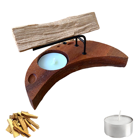 Kit Incensario de palo santo Meia Lua + 30 gramas de palo santo + 10 velas