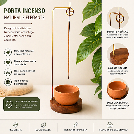 Incensário Invertido com Copo em Barro