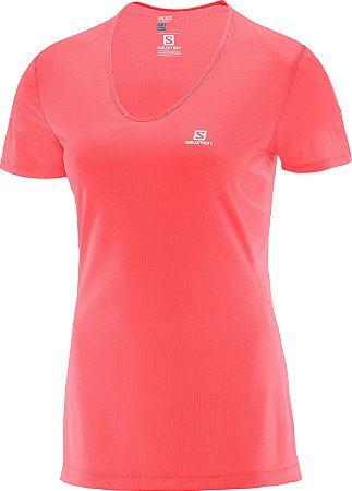 Camiseta Salomon Comet SS Feminino - Coral Fluorecente