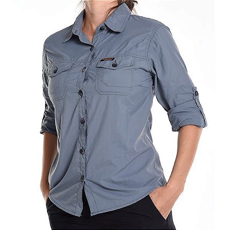 Camisa Hard Adventure Safari UV50 - Feminina - Cinza Azulado