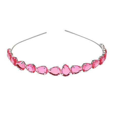 Tiara Arco em Pedraria Gota Rosa Cristal