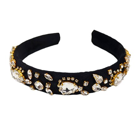 Tiara Veludo Base Larga Cristal