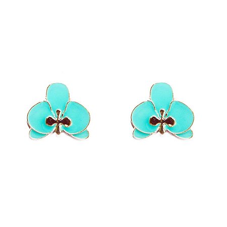 Brinco Flor Orquídea Esmaltado Verde Água