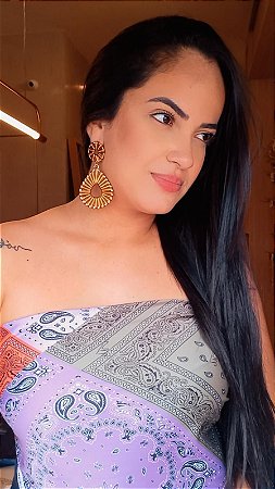 Brinco Frontal Gota Macramê Mostarda