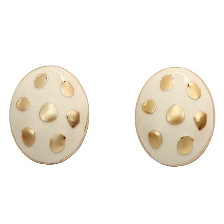 Brinco Boton Poá Esmaltado Off White