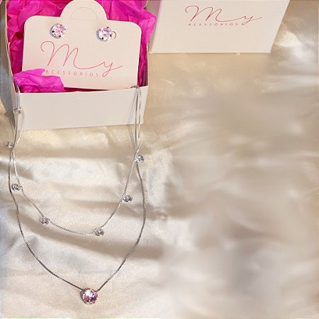 Conjunto Pedra Rosa Cristal