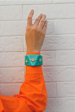 Bracelete Resina Azul Turquesa Besouros