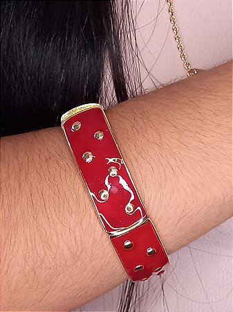 Pulseira Poá Esmaltada Vermelho