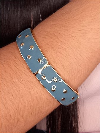 Pulseira Poá Esmaltada Azul Petróleo