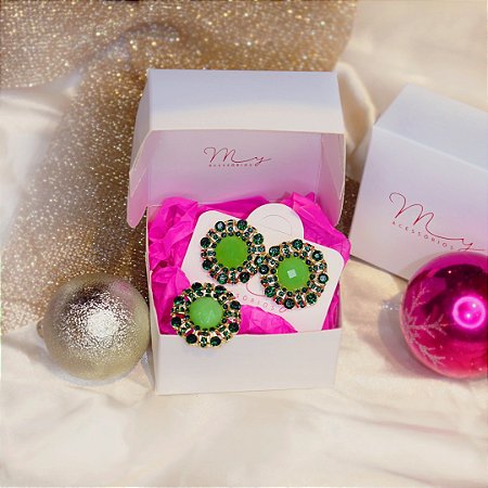 Conjunto Boton Strass Tons de Verde