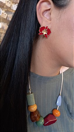 Brinco Flor Vermelho Esmaltado