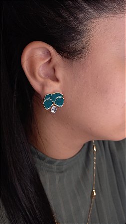 Brinco Folhas Esmaltado Verde Escuro