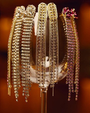 Brinco Fios Strass Dourado