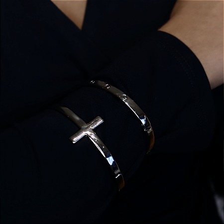 Bracelete Cruz Ródio Branco
