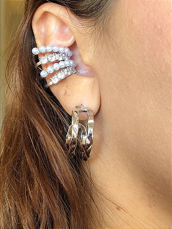 Piercing Fake Pérolas Zircônias Prata