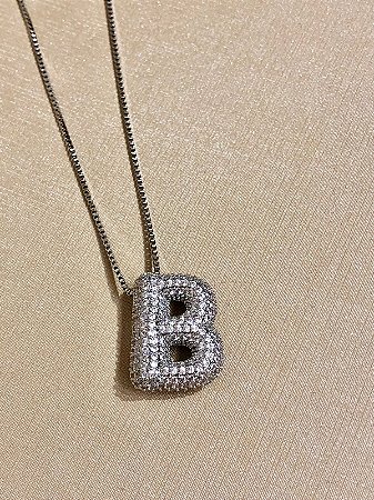 Colar Inicial B Cravejado Prata