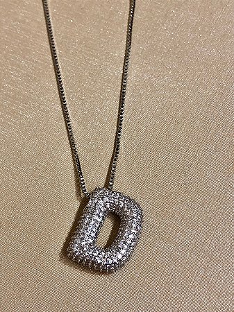 Colar Inicial D Cravejado Prata