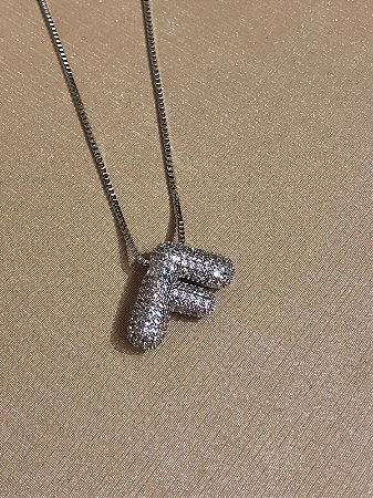 Colar Inicial F Cravejado Prata