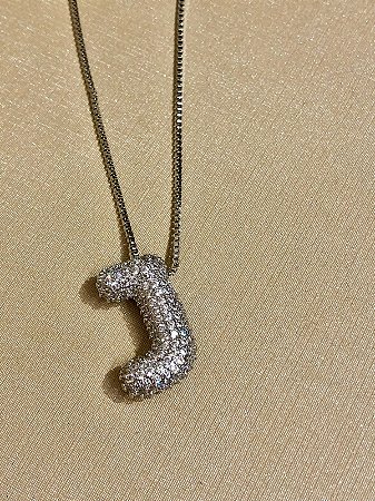 Colar Inicial J Cravejado Prata