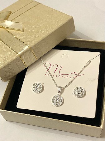 Conjunto Cravejado Prata