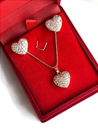 Conjunto Coração Cravejado Semi