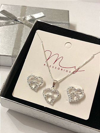 Conjunto Corações Vazado Prata