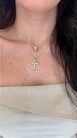 Colar Crucifixo Ródio Branco